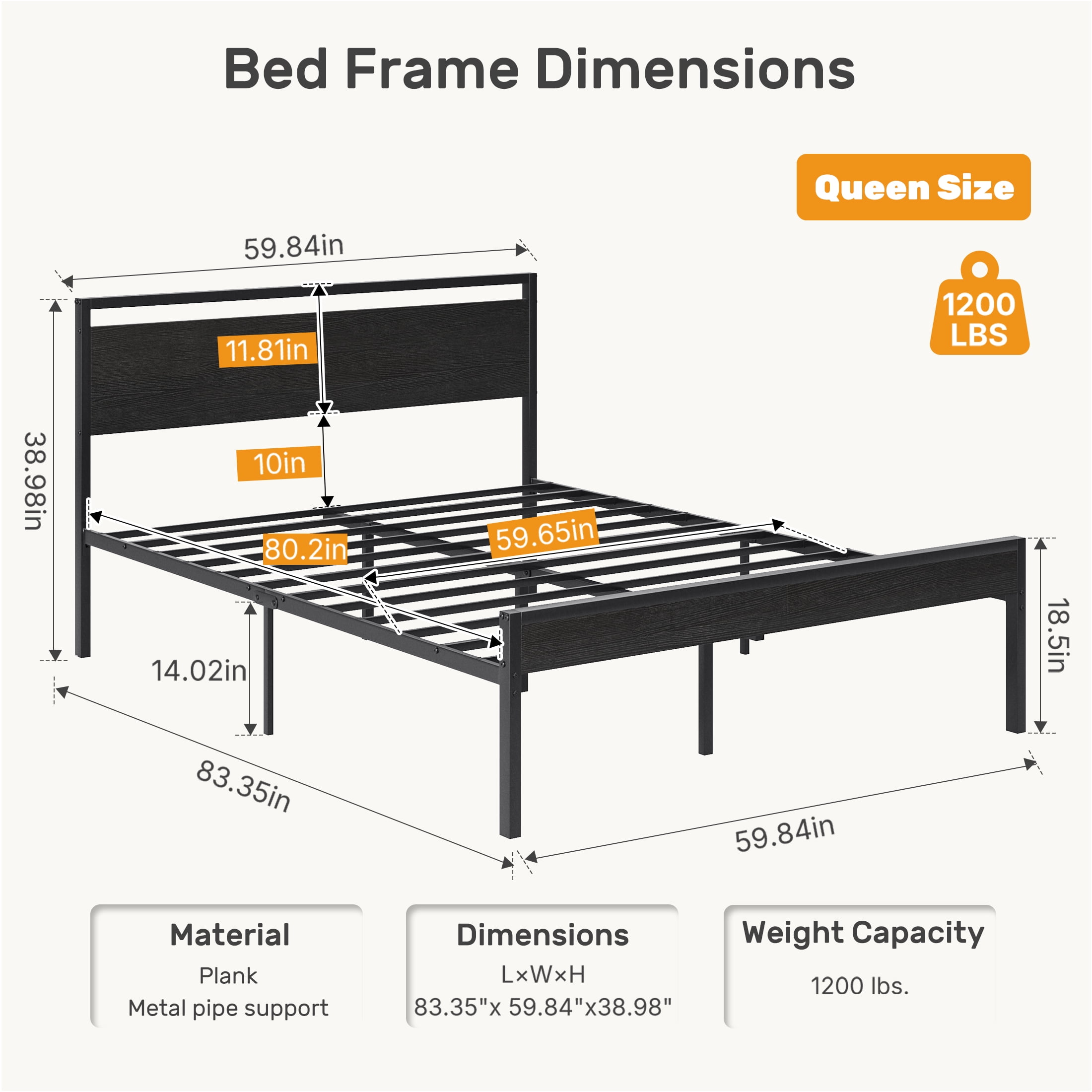 Gianna Heavy Duty Queen Size Metal Platform Bed, No Box Spring Required with Headboard and Footboard, Mattress Foundation, Black