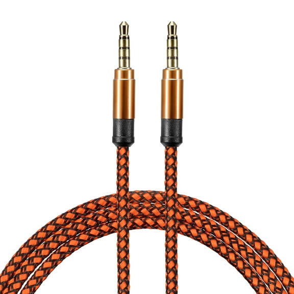 2 Pack Aux Cable 3.5mm Male to Male Nylon Braided 5Ft 4 Pole Hi-Fi Stereo Sound Auxiliary Cord Orange