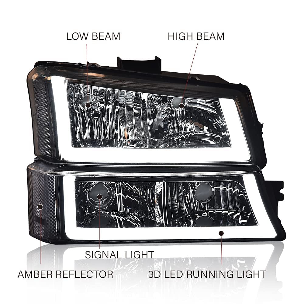 Compatible with 03-06 Chevy Silverado 1500 2500 3500 HD Model/03-06 Avalanche 1500 2500 Fit No Cladding only PIT66 LED Headlight /2007 Silverado 1500 2500 3500 Clear Lens Chrome Housing Amber Corner 