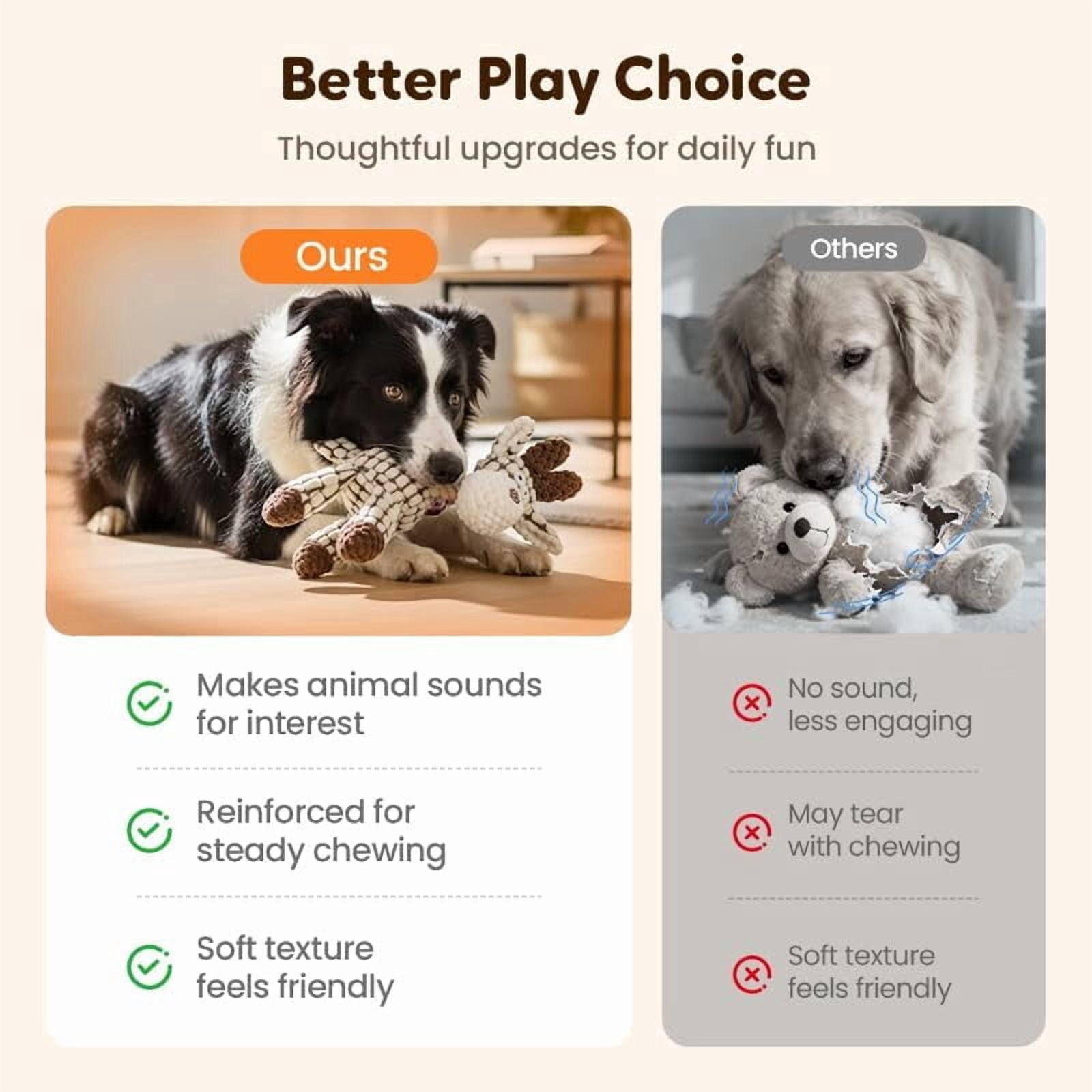 Squeaker Plush Dog Toy for Aggressive Chewers Medium Large Dogs Reinforced Washable White