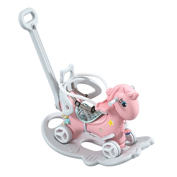 NOBRAND 4 in 1 Rocking Horse Baby Toy with Push Handle, Backrest & Detachable Balance Board for Toddlers, Pink