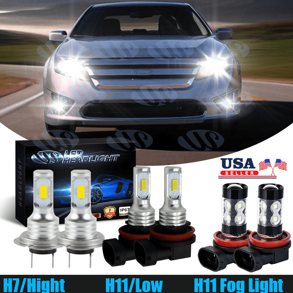 For Ford Fusion 2006-2016 - 6x 6000K White LED Headlight Fog Light Bulbs Combo