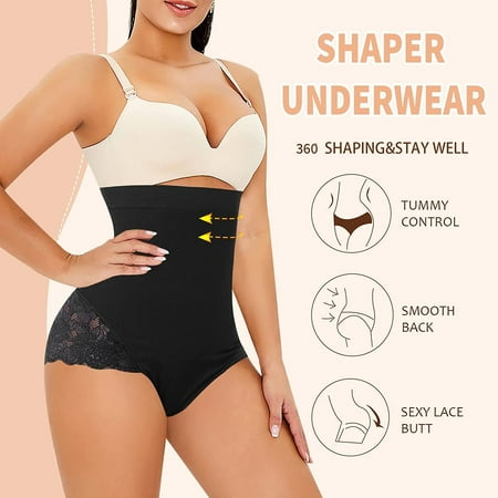 

DENGDENG Underwear Women Briefs Breathable Tummy Control Shapewear Panties High Waisted Thong Black S