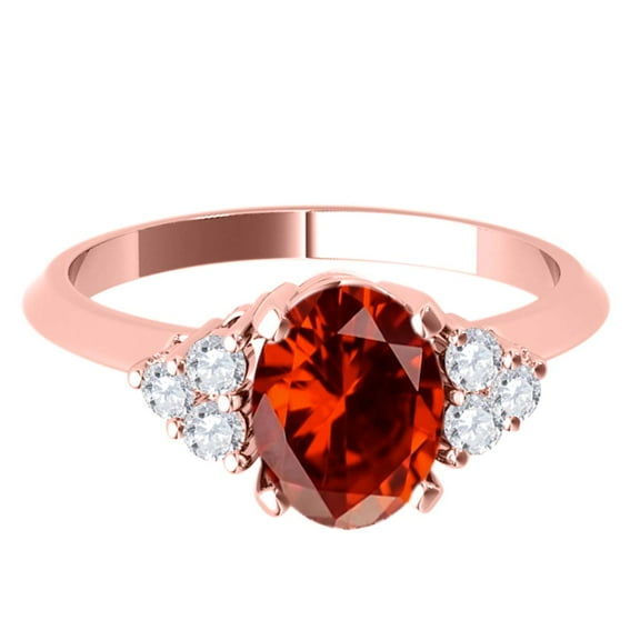 AoneJewelry 1.55 Carat Garnet & White Diamond Gemstone Ring In 10K Rose Solid Gold
