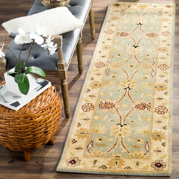 SAFAVIEH Antiquity Beaumont Traditional Wool Runner Rug, Light Blue/Ivory, 2'3" x 8'