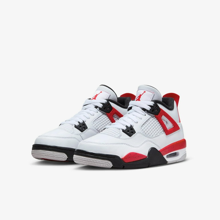 Air Jordan 4 Retro Red Cement, White Leather, Fire Red Accents, GS