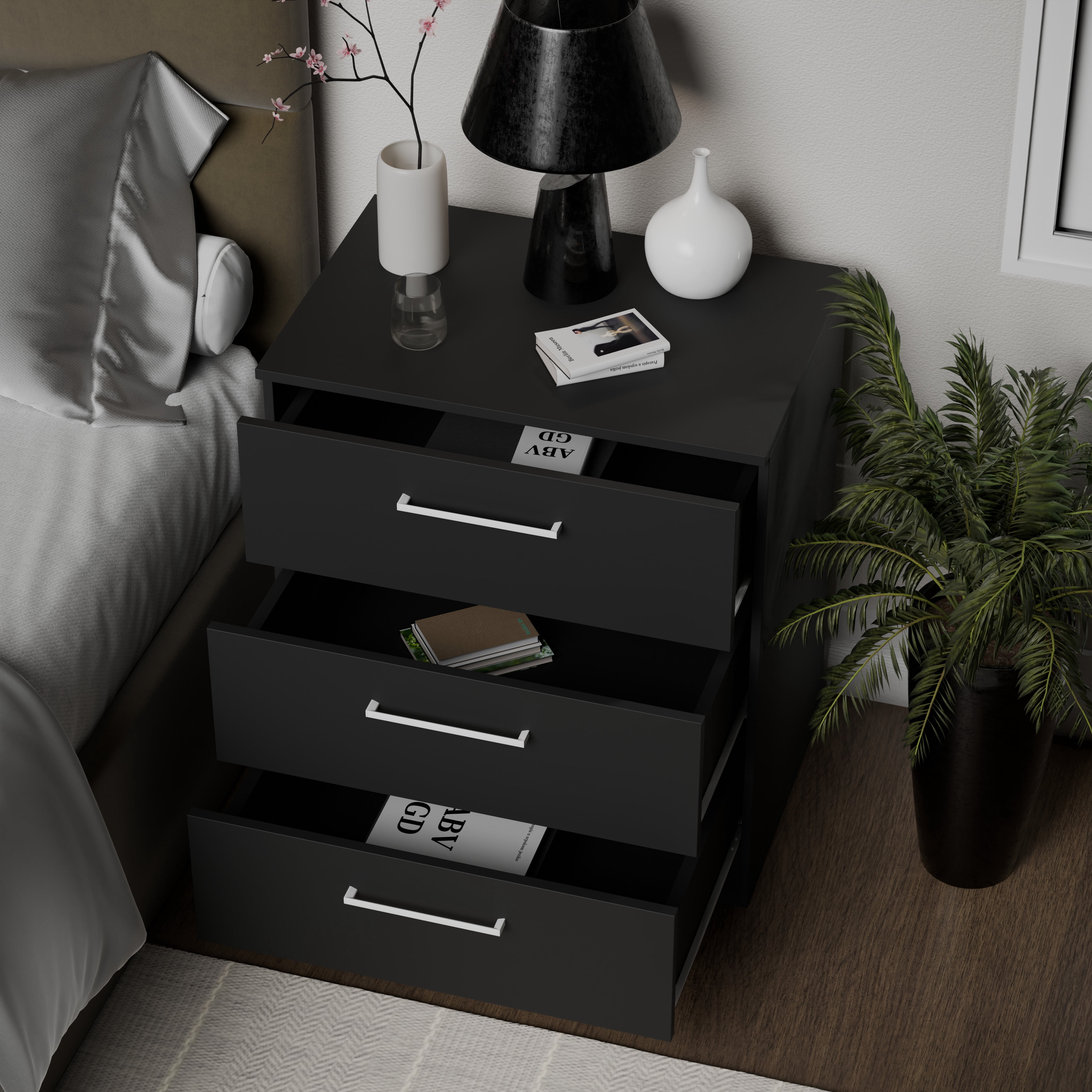Kappesberg Jolyne 3-Drawer Vertical Dresser, Modern Black Bedroom Storage - for Adults and Teens