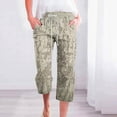 thumbnail image 2 of XIAfhje Linen Pants Women Capris Pants Summer Casual Fashion Womens Printing Trousers Pants Elastic Waisted Loose Fit Capris Pants Straight Wide Leg Trousers With Pocket, 2 of 5