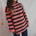 thumbnail image 6 of Womens Oversized Striped Sweater Batwing Long Sleeve Sweatshirt Knit Crew Neck Top Pullover Casual Loose Blouse (Pink XL), 6 of 6