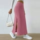 thumbnail image 3 of Falda lápiz midi elástica de punto acanalado de cintura alta para mujer: bajo con abertura, ajuste ceñido, ropa informal, 3 of 8