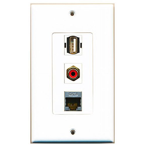 RiteAV - 1 Port RCA Red and 1 Port USB A-A and 1 Port Shielded Cat6 Ethernet Decorative Wall Plate Decorative