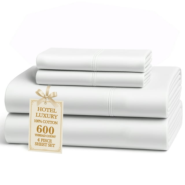Casa Platino Juego de Sábanas de Algodón Individual XL – Ropa de Cama de Tejido Satén de 600 Hilos, Transpirable y Resistente a las Arrugas, 1 Plana, 1 Ajustable, 2 Fundas de Almohada – Blanco
