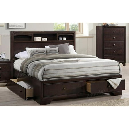 1perfectchoice Master Bedroom Queen Size Bed Storage Headboard Multi Drawers Under Espresso
