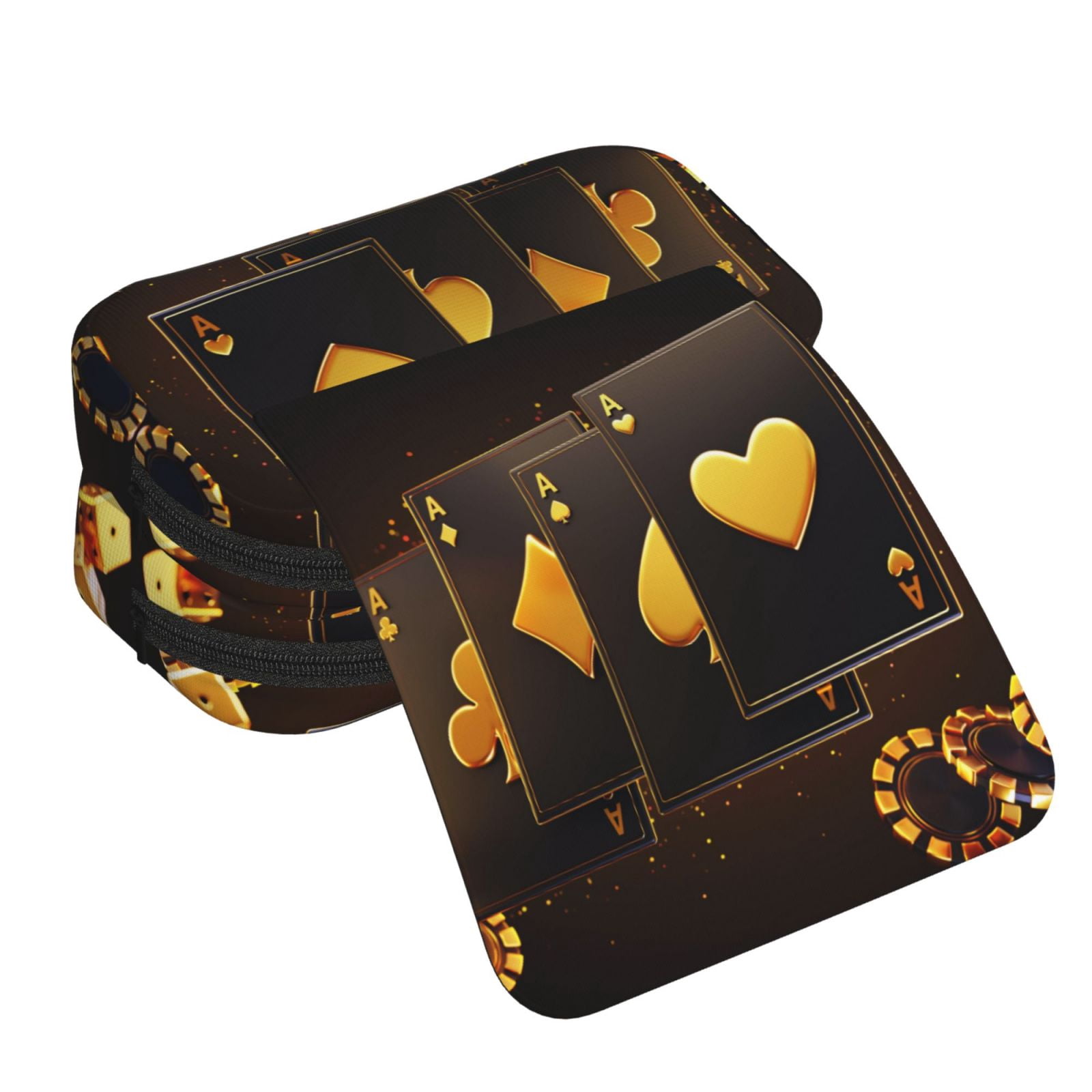 Rateoe Casino Playing Cards Pattern Double Clamshell Pen Case, Storage Organizer with Two Zipper Compartments– Holds Up to 50 Pencils & Pens