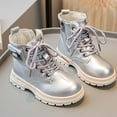 thumbnail image 3 of Girls Winter Combat Boots Fashion Buckle Lace up Side Zipper Waterproof Lug Sole Warm Kids Ankle Booties Silver 11 Little Kids, 3 of 6