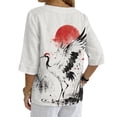 thumbnail image 2 of Xoenoiee Grus japonensis Sunset Print Womens Cotton Linen Button Down Shirts Loose Fit 3/4 Sleeve Blouse Casual V Neck Tops Outfits, XL, 2 of 7