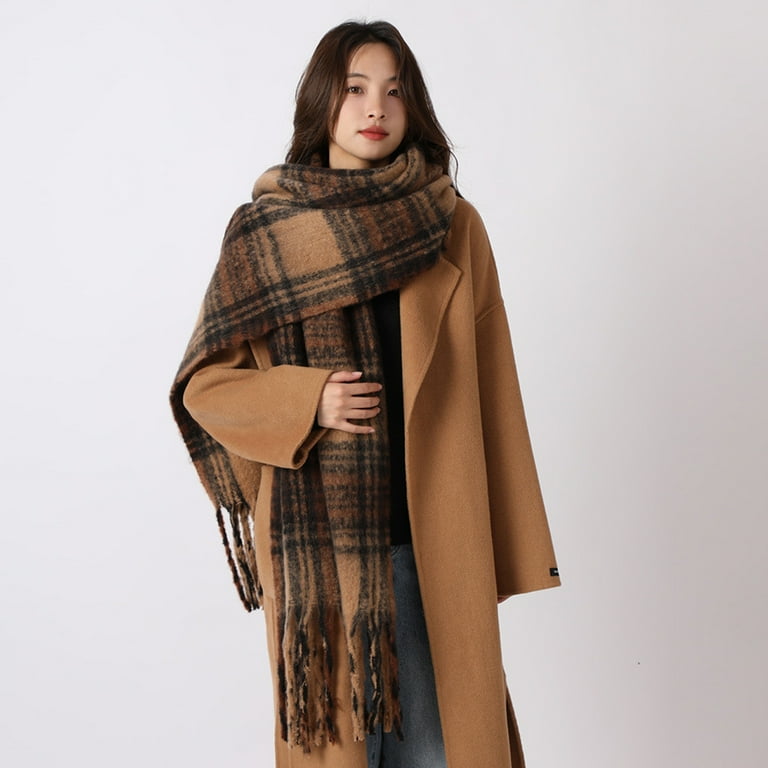 Women's Fashion Striped Solid Mohair Scarf Tassel Winter Warm