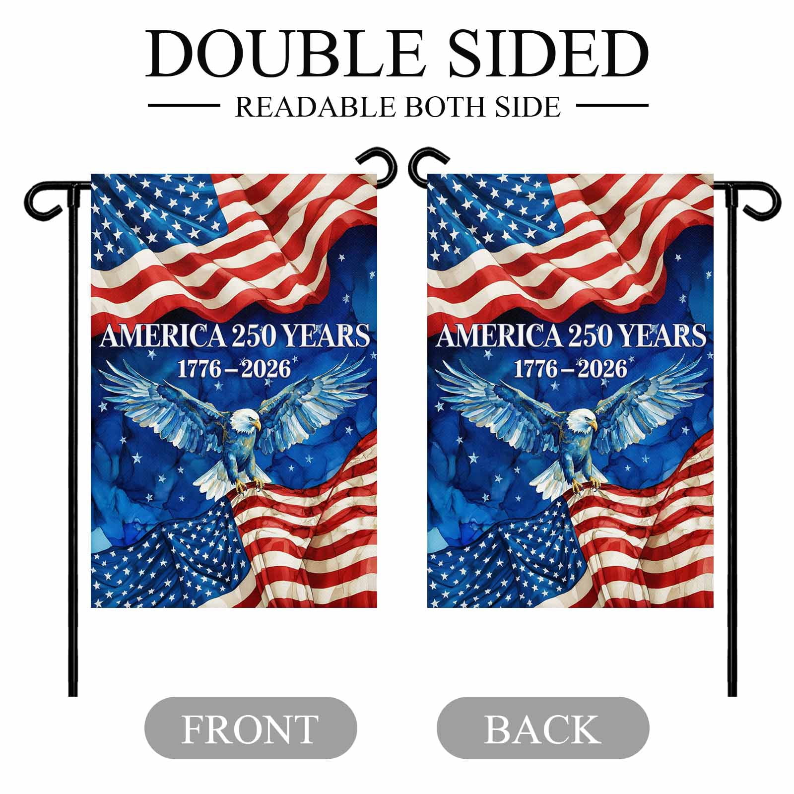 4th of July Garden Flags America 250 Years Garden Flag Double Sided Welcome Flag Majestic Eagle USA Flag Independence Day Yard Flags for Outdoor Lawn Porch Memorial Day Holiday Decor 28x40 Inch