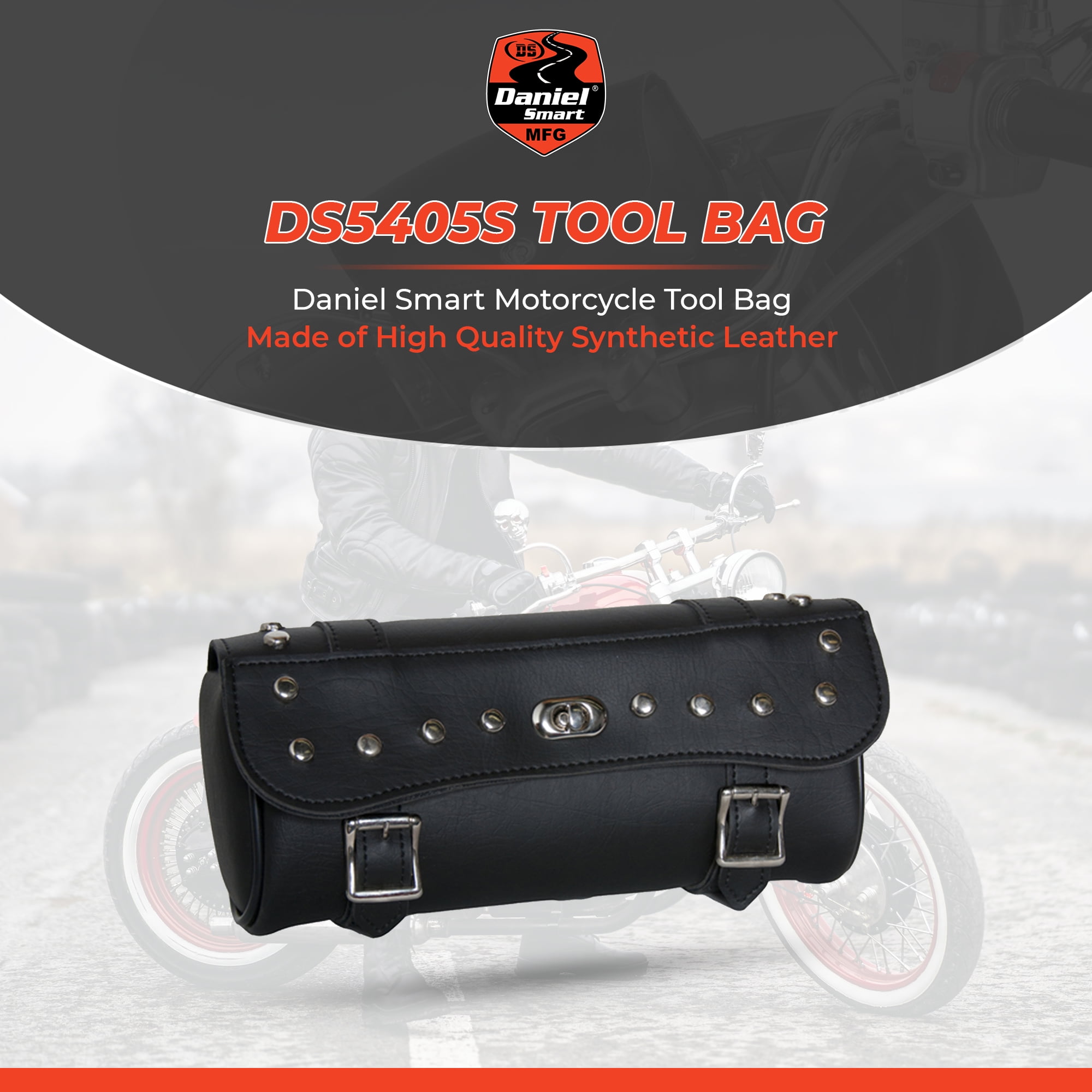Daniel Smart Large Two Strap Tool Bag - Waterproof and Durable Premium Synthetic Leather with Stunning Twist and Pin Buckle Lock Design with Studs