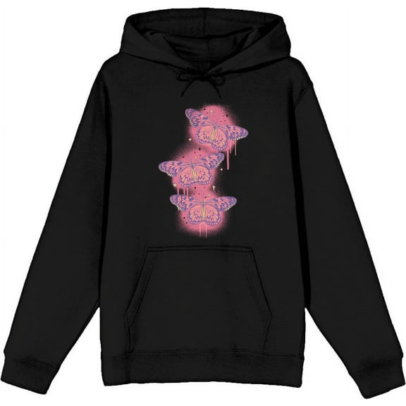 Spray Paint Butterfly Adult Black Long Sleeve Hoodie-XXL