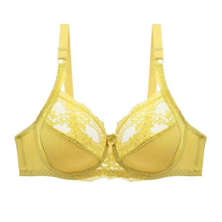 Lovzfmll Daily Wear Bras for Women  Women s Bralette Wireless Padded Bra Top Sexy Solid Color Ring Oversized Breathable Gathering Underwear Lightweight Everyday Basic Bras Yellow M