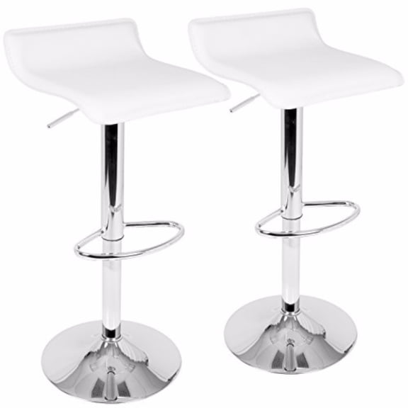 Set of 2 White Leather Metal Indoor Comfortable Bar Stools 34"