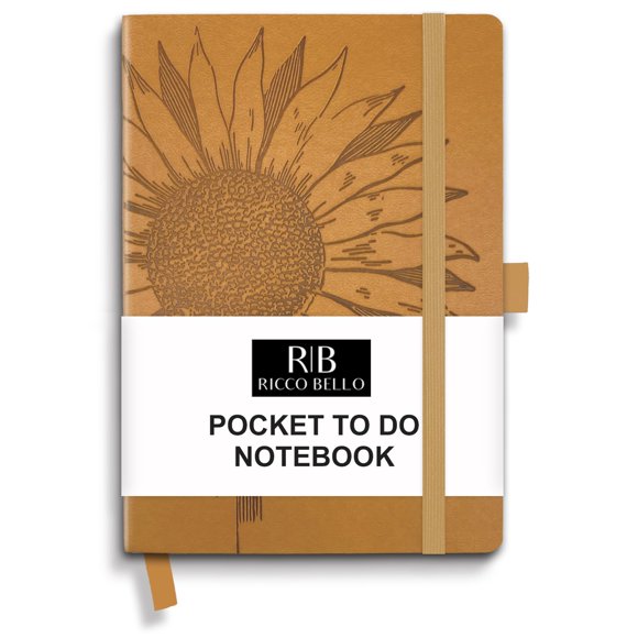 RICCO BELLO Carnet de Poche Rigide, Non Daté, en Faux Cuir avec Porte-Stylo - Planificateur de Productivité, 4.25 x 6 Pouces (Tournesol)
