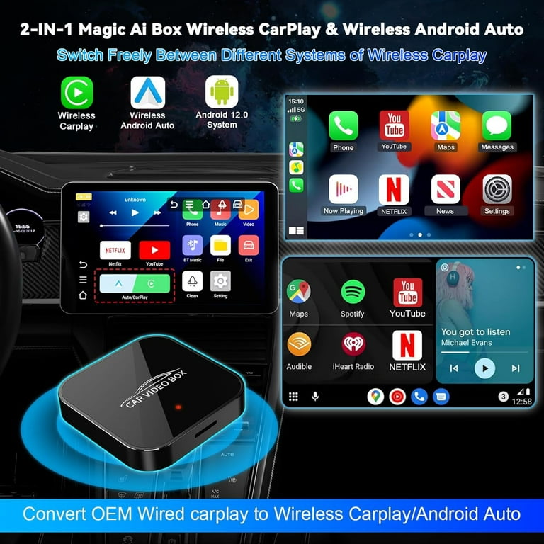 Wireless CarPlay AI Box Android Auto Adapter - Android 13, 2G+32G, Netflix YouTube, For Original CarPlay Vehicles