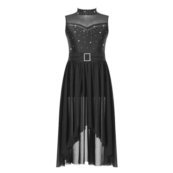 Alvivi Girls Sleeveless High-Low Dance Dress Lyrical Ballet Modern Contemporary Dancewear Costume Black 14