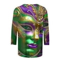 thumbnail image 5 of YOIAVAIOY Women Funny Mardi Gras Shirts 3/4 Sleeve Crew Neck Carnival Print Top Happy Holiday Trendy Outfits Multicolor S, 5 of 5