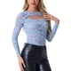 thumbnail image 4 of INSPIRAR CHIC Blusa de Encaje Floral de Manga Larga con Corte Frontal Transparente para Mujeres del Día de San Valentín XL Azul Cielo, 4 of 5
