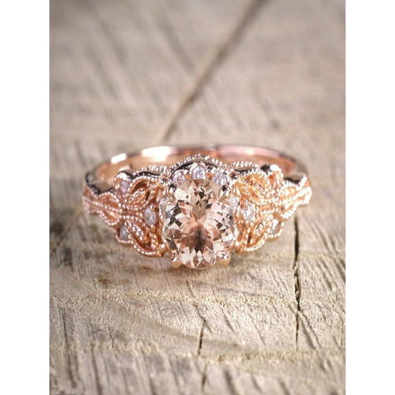 Limited Time Sale 1.25 Carat Peach Pink Morganite (Round Shaped Morganite) and Diamond Engagement Ring in 10k Rose Gold Jewelry
