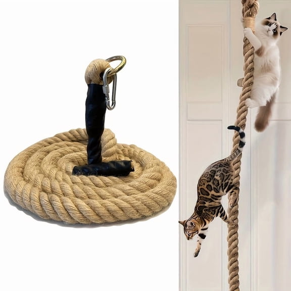 2M Cat Climbing Sisal Rope, 30mm Thick Natural Sisal Rope with Metal Hook for Cat Tree, Scratching, Climbing, DIY Cat Furniture and Indoor Play