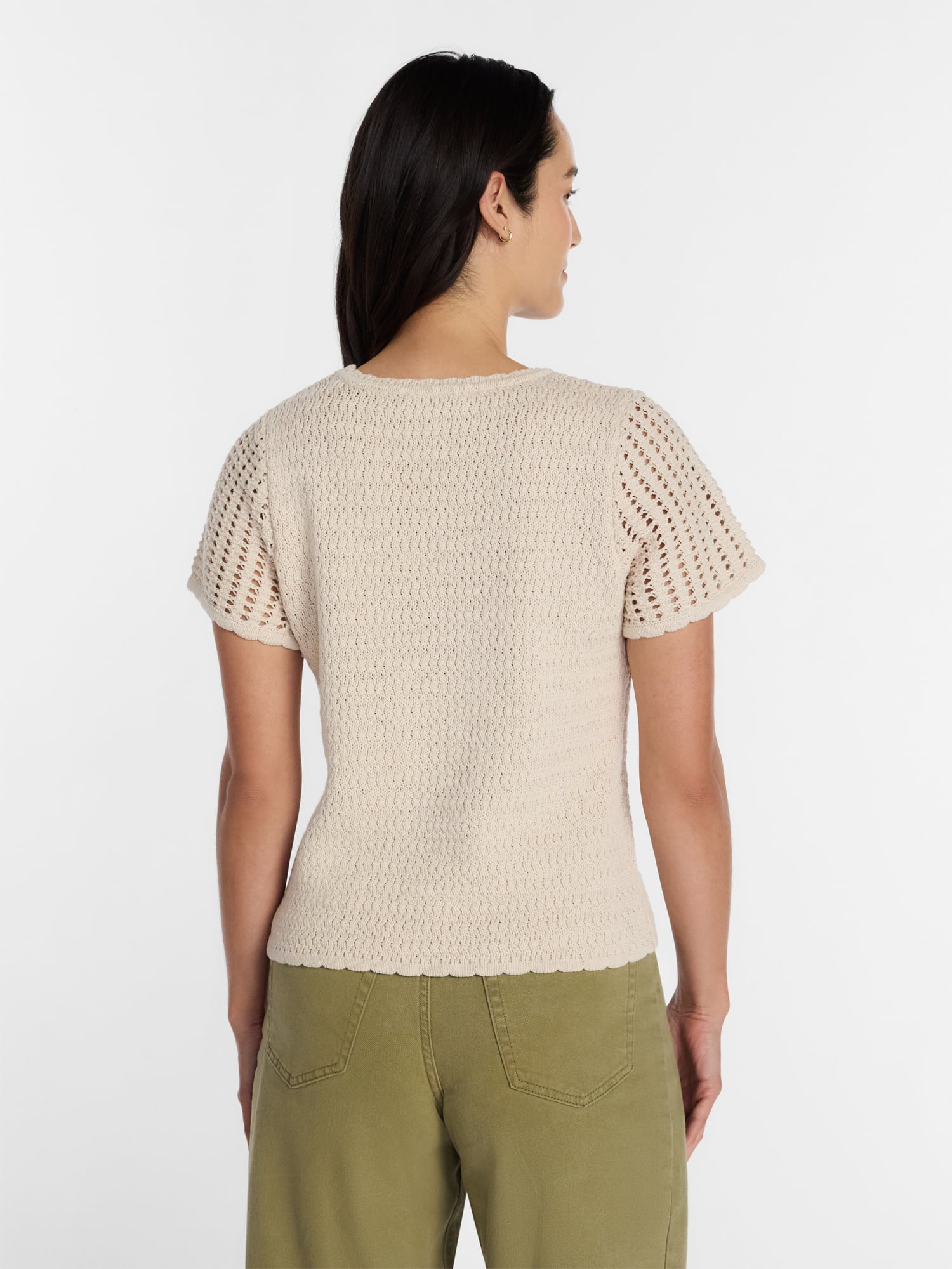 Time and Tru Women's Textured Crewneck Sweater with Short Sleeves, Lightweight, Sizes XS-XXXL