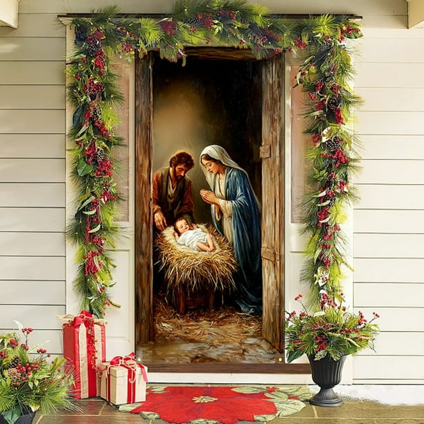 Cortina Navideña para Puerta (90 X 180 Cm) | Decoración Navideña de Papá Noel | Cortinas Colgantes Navideñas para Interior y Exterior | Decoración Festiva Reutilizable y Duradera de Poliéster