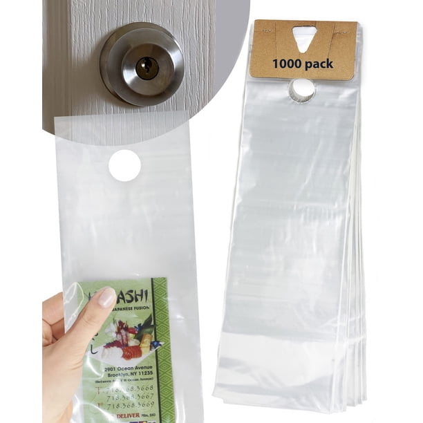 Bolsas para colgar puertas Skywin de plástico, 15 cm x 48 cm (1000 unidades), transparentes