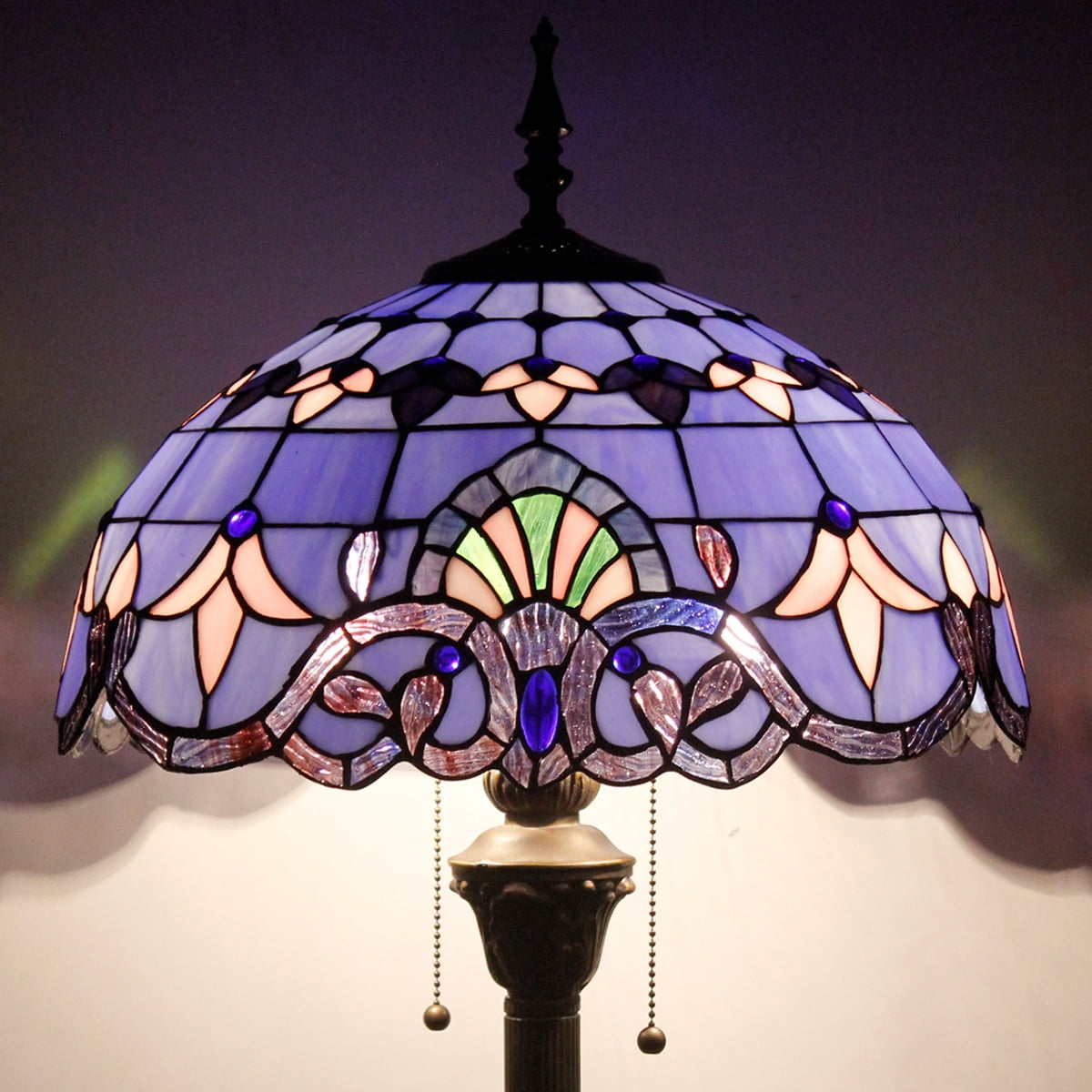 Tiffany Floor Lamp LED Bright Standing Reading Light 64"Tall Blue Stained Glass Baroque Style Shade Boho Industrial Bronze Pole Vintage Base Corner Kids Bedroom Living Room Farmhouse Office WERFACTORY