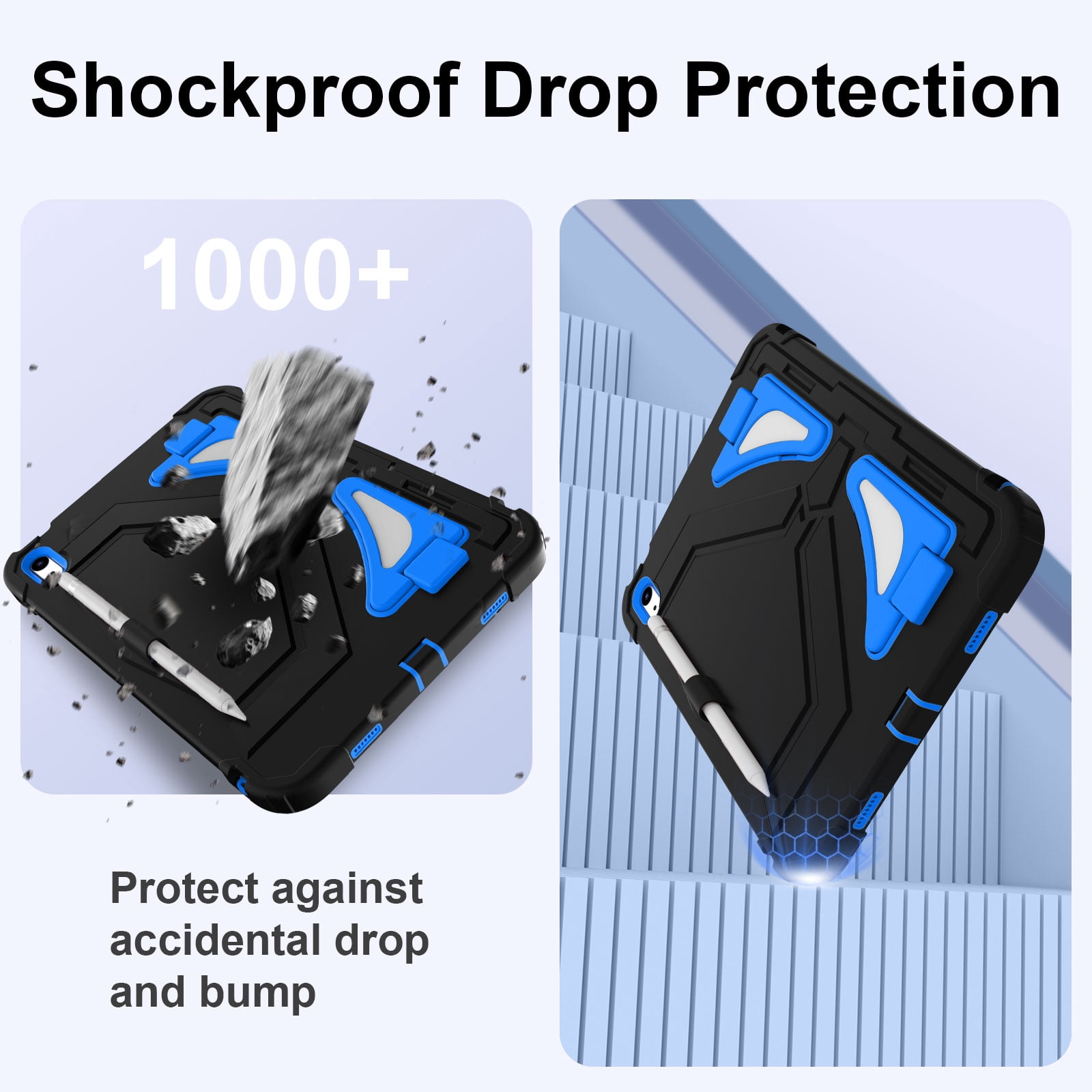 Dteck Case for 2025 Apple 11-inch iPad A16/ 10.9-inch iPad 10th Generation 2025 Cover with Pencil Holder Screen Protector Shoulder Strap Kicsktand Thickned Cornor for Kids Boys,Black Blue