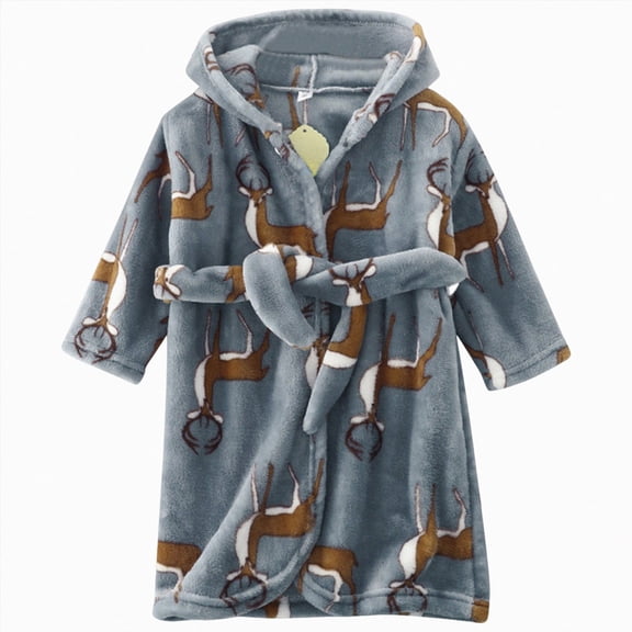 Leey-World Toddler Boy Bathrobe Boys Robe Kids Hooded Fleece Bathrobe Flannel Pajamas Soft Sleepwear 7-14 Years(Grey,5-6 Years)