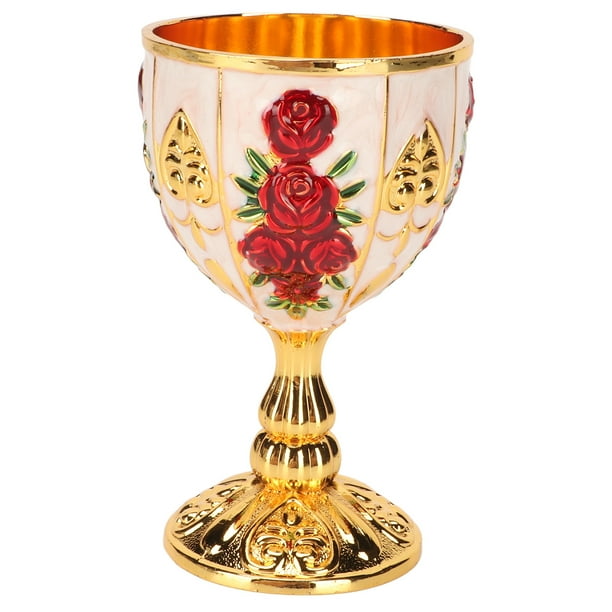 Cáliz de Oro, 4 Pulgadas de Alto, Aleación de Zinc, Patrón de Flores Retro en Alivio, Elegante Copa de Proxeneta, Copa de Vino Vintage Para Fiesta, Banquete, Bar, Arte En El