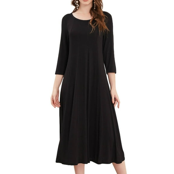 Weardear 3/4 Sleeve Dress for Women Midi T Shirt Dresses Casual Crew Neck Loose Fit Dress