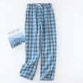 thumbnail image 2 of abtuhar Men's Pajama Pants,Men Solid Drawstring Woven Gauze Large Check Casual Thin Home Pajama Full Length Pants Blue M, 2 of 5