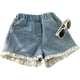 thumbnail image 3 of Pantalones cortos de mezclilla de verano para niñas pequeñas con volantes y ribete de encaje, pantalones cortos de cintura oriental con bolsillos, ropa de calle, 3 of 4