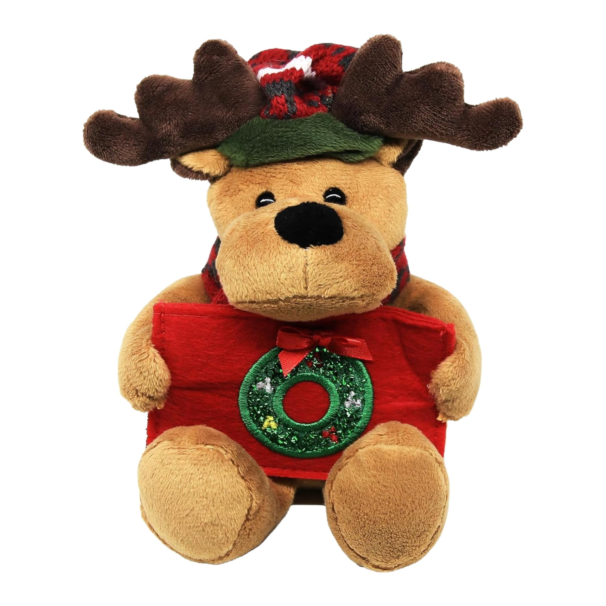 Made by Aliens Glittering Xmas Gift Card Holder Stuffed Animal – Festive Holiday Plush Toy Card Holder Design – Great Present for Holidays & Christmas Celebration 9 inch (Reindeer)