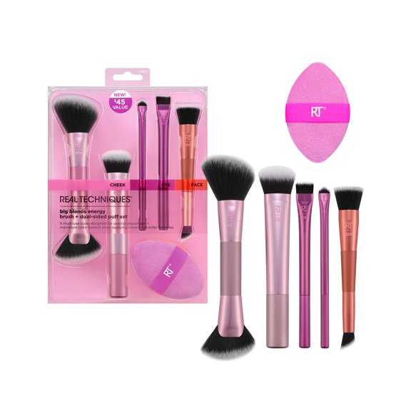 Set de brochas energéticas Big Blends de Real Techniques y brochas de doble cara, juego de brochas y