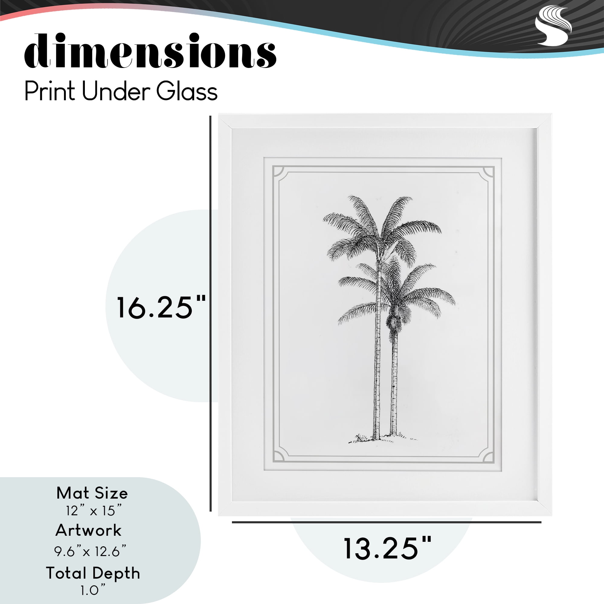 Vintage Simple Palm Tree White Framed Print Under Glass, design by Lettered and Lined