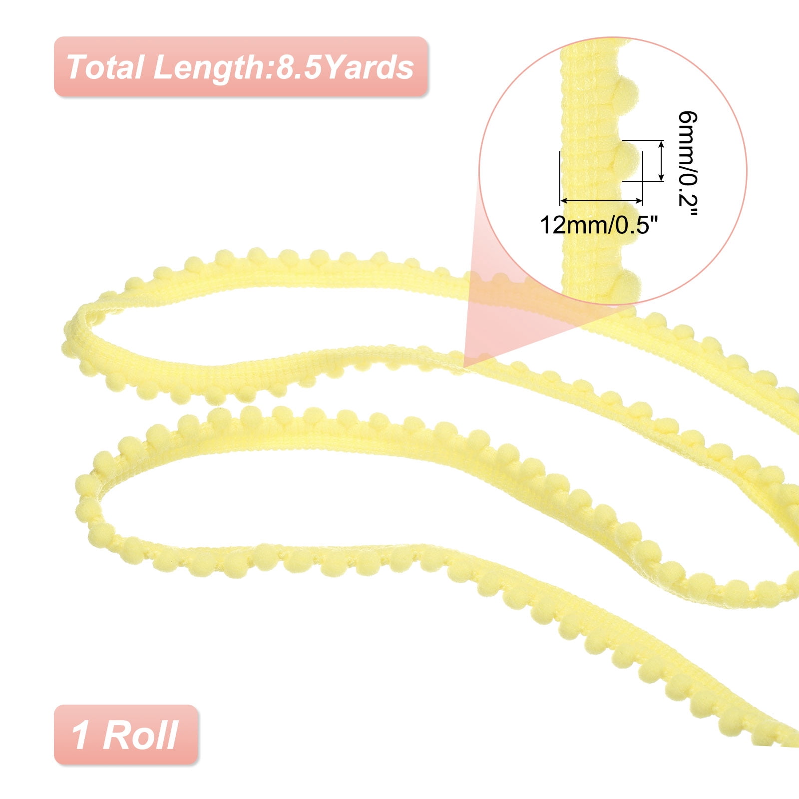 Unique Bargains Pom Trim Ribbon with Ball Fringe for DIY Craft Light Yellow