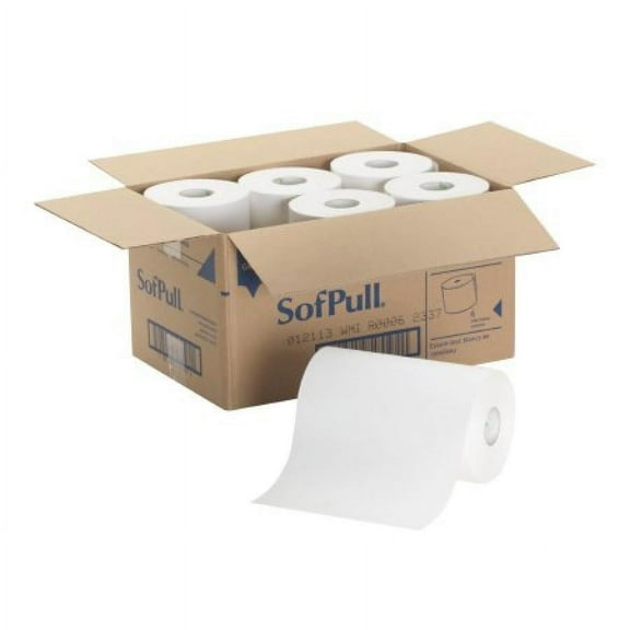 SofPull Paper Towel, Hardwound Roll, 9 Inches x 400 Feet, Hardwound Roll, White, 6 Count