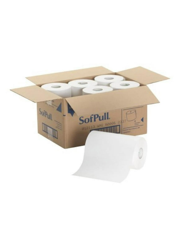 SofPull Paper Towel, Hardwound Roll, 9 Inches x 400 Feet, Hardwound Roll, White, 6 Count