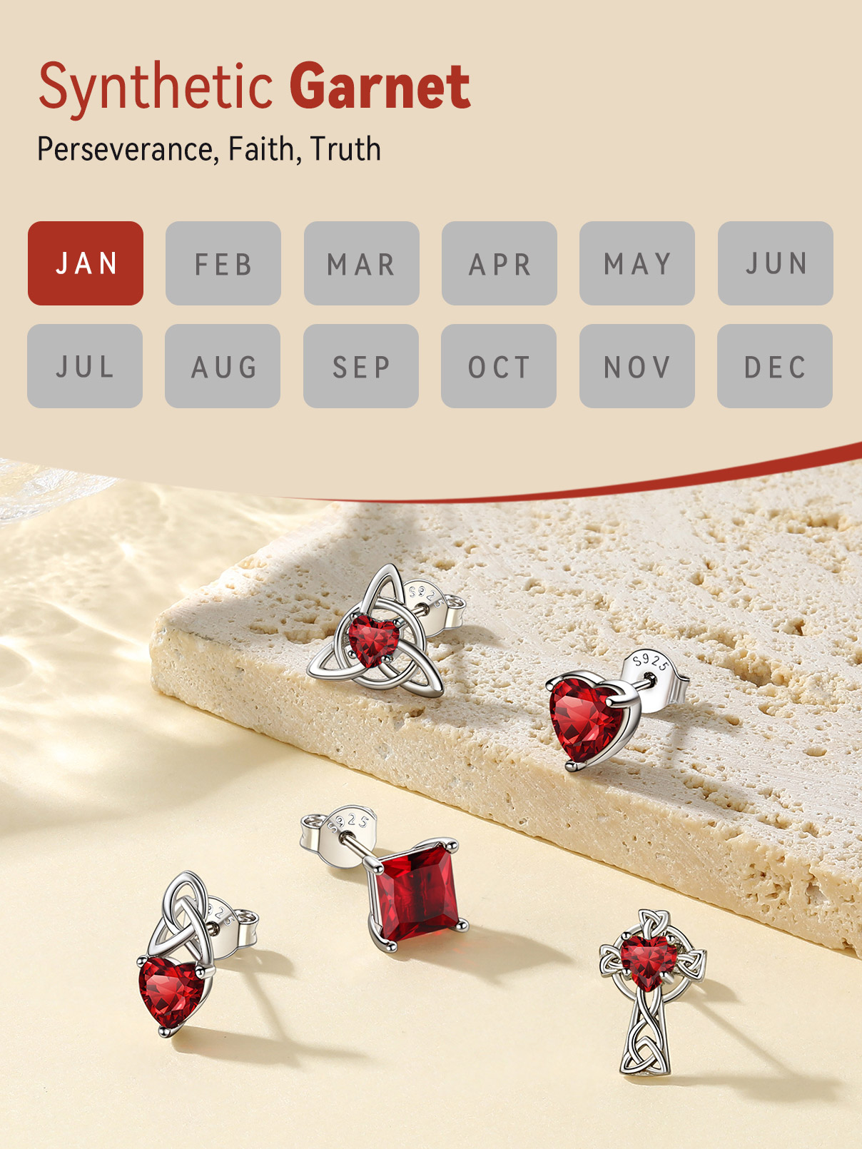 FaithHeart January Birthstone Sterling Silver Stud Earrings photo 3